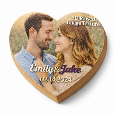Custom Photo Wooden Heart Plaque – Personalized Full Color UV Printed or Raised 3D Texture Design – 9” Wood Heart Gift for Couples, Wedding, Anniversary, Mother’s Day