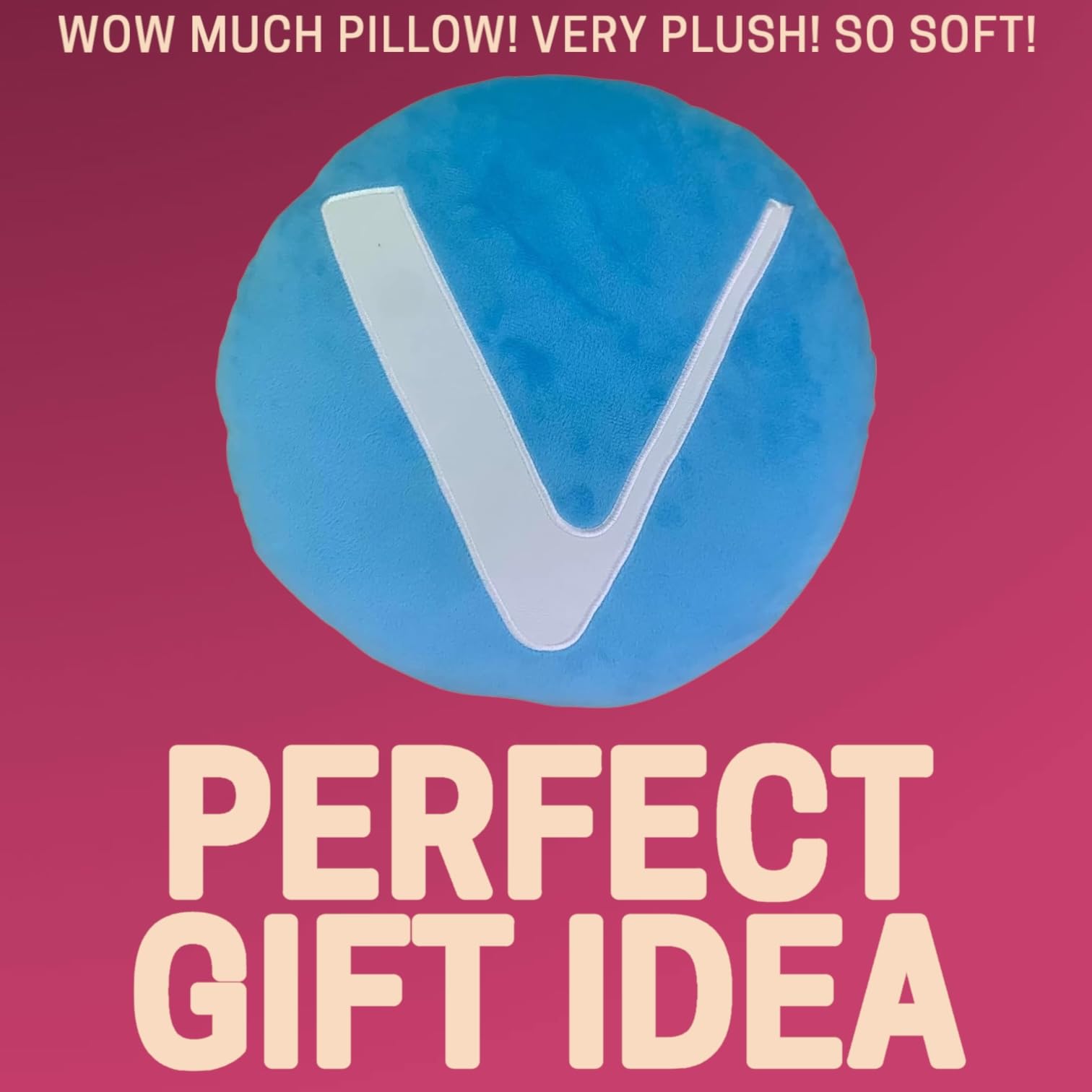 Vechain Pillow - Embroidered Round Stuffed Plush Crypto Pillow by BlockCraft.Shop Vet Plush Pillow
