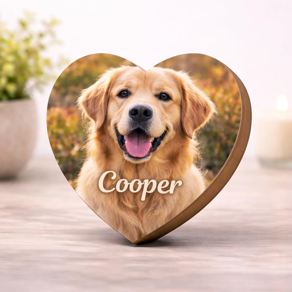 Custom Pet Photo Heart Plaque 3D Texture, Personalized Dog or Cat Picture Gift with Name, Wooden Pet Keepsake Sign, Flat Print with Raised Text or Full 3D Raised Photo & Text