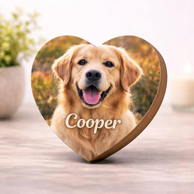 Custom Pet Photo Heart Plaque 3D Texture, Personalized Dog or Cat Picture Gift with Name, Wooden Pet Keepsake Sign, Flat Print with Raised Text or Full 3D Raised Photo & Text