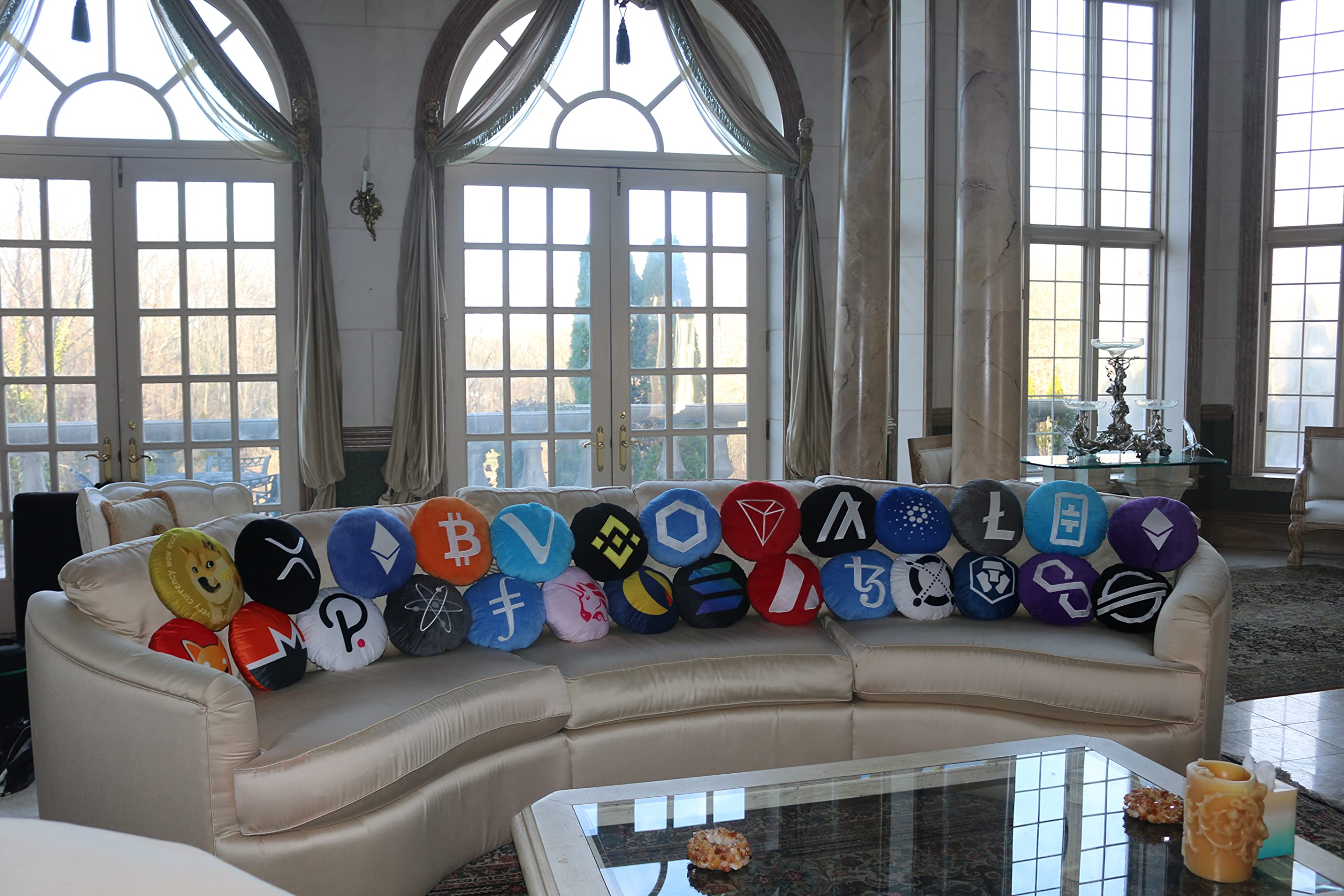 Ethereum Pillows - Embroidered Round Stuffed Plush Crypto Pillow ETH