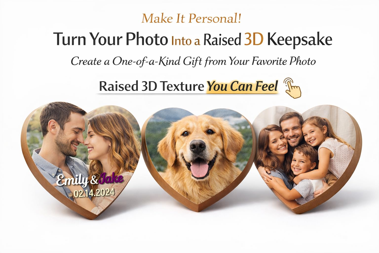 Custom Photo Wooden Heart Plaque – Personalized Full Color UV Printed or Raised 3D Texture Design – 9” Wood Heart Gift for Couples, Wedding, Anniversary, Mother’s Day