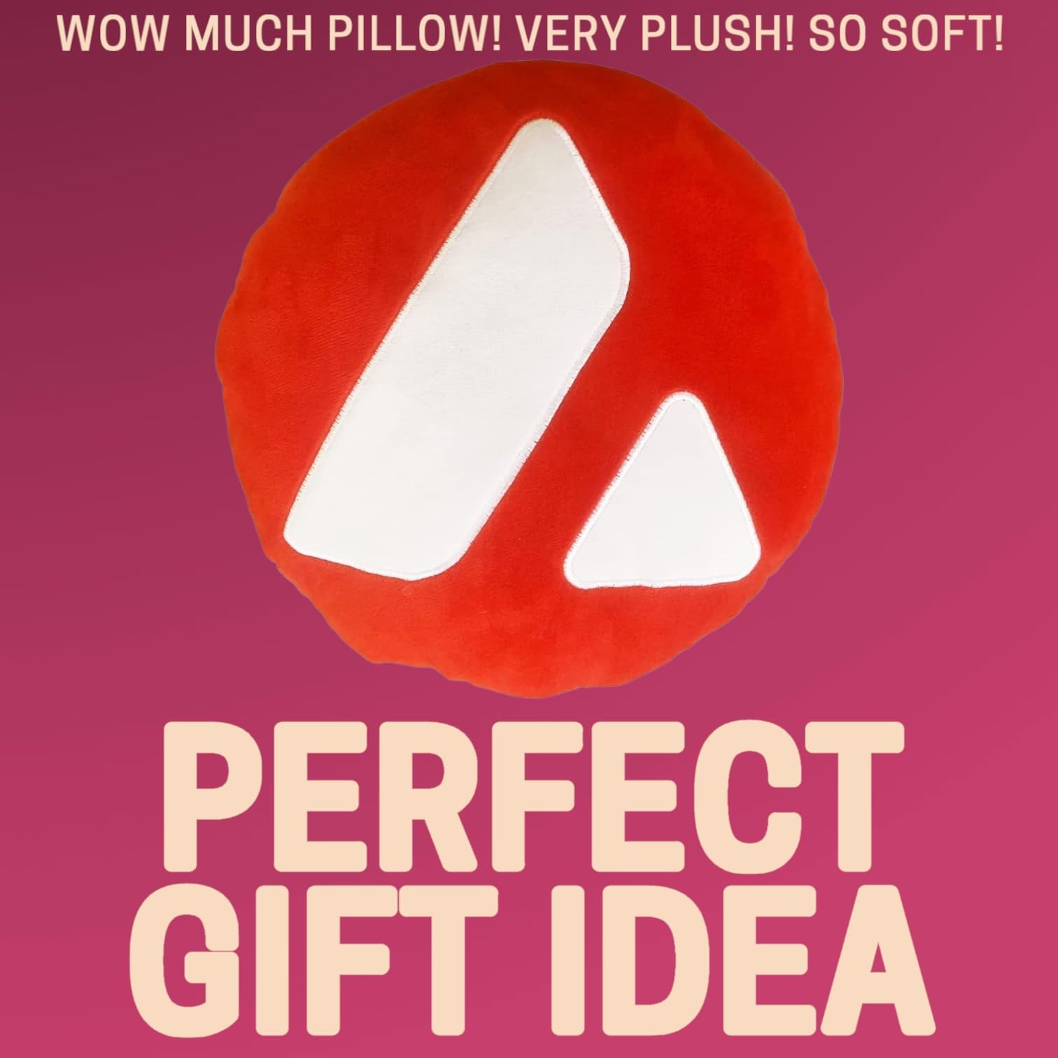 Avalanche Pillow - Embroidered Round Stuffed Plush Crypto Pillow by BlockCraft.Shop AVAX Plush Pillow
