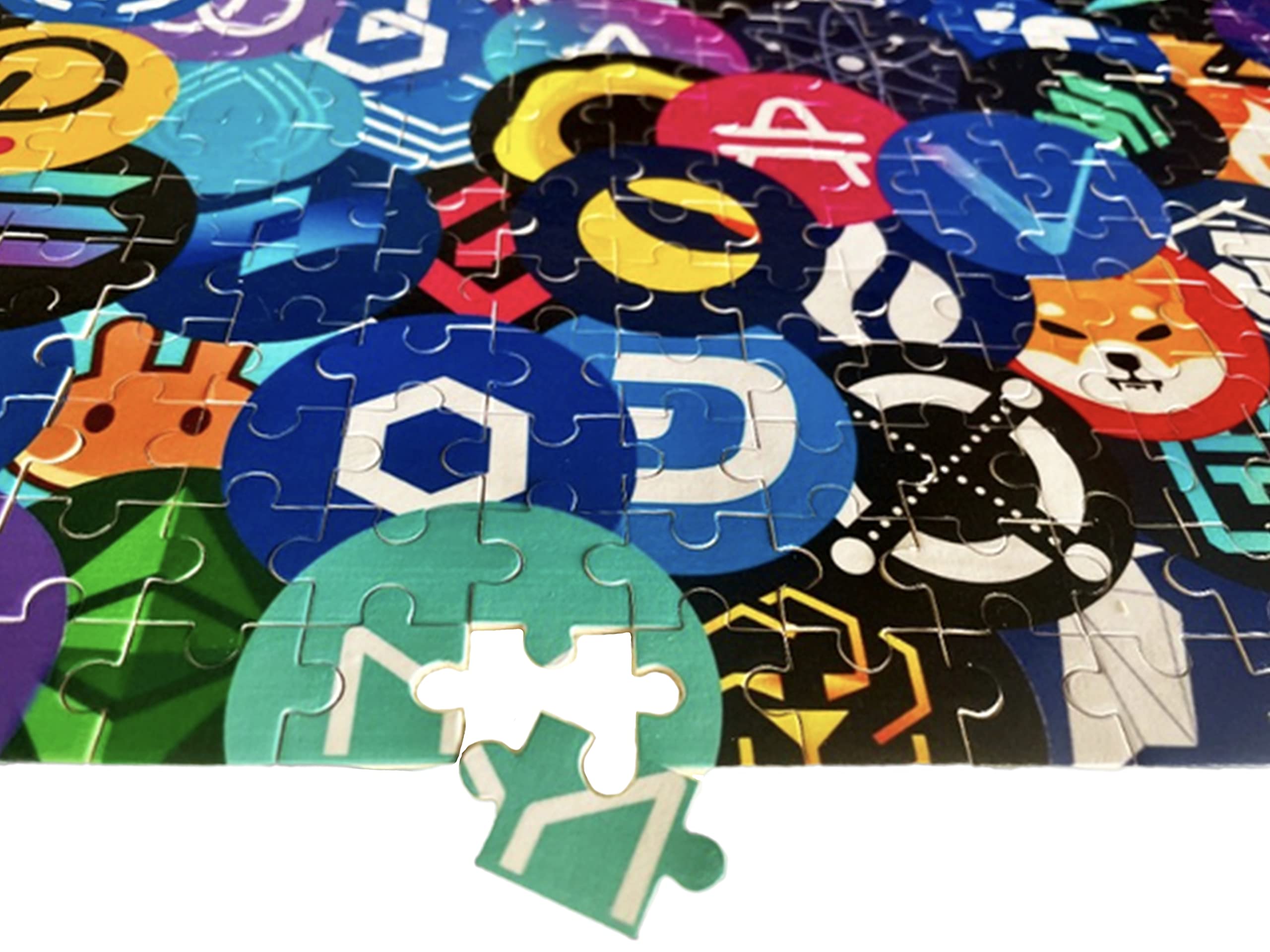 Wooden Crypto Puzzle 500 Pieces by BlockCraft.Shop - Top 100 Market Cap Coins Collage 52cm x 38cm