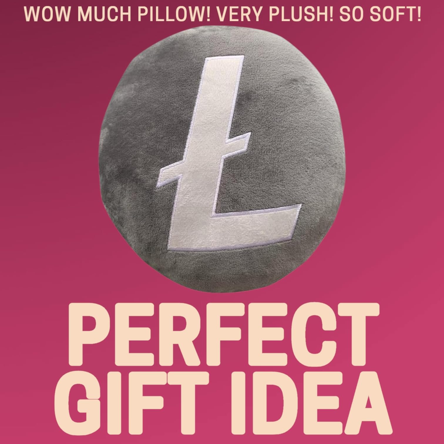BlockCraft Litecoin Pillow - Embroidered Round Stuffed Plush Crypto Pillow LTC Plush Pillow