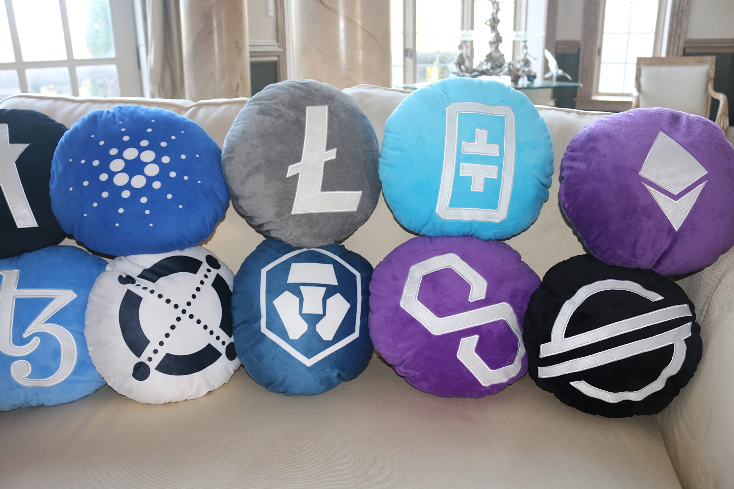 Polygon Pillow - Embroidered Round Stuffed Plush Crypto Pillow by BlockCraft.Shop Matic Plush Pillow