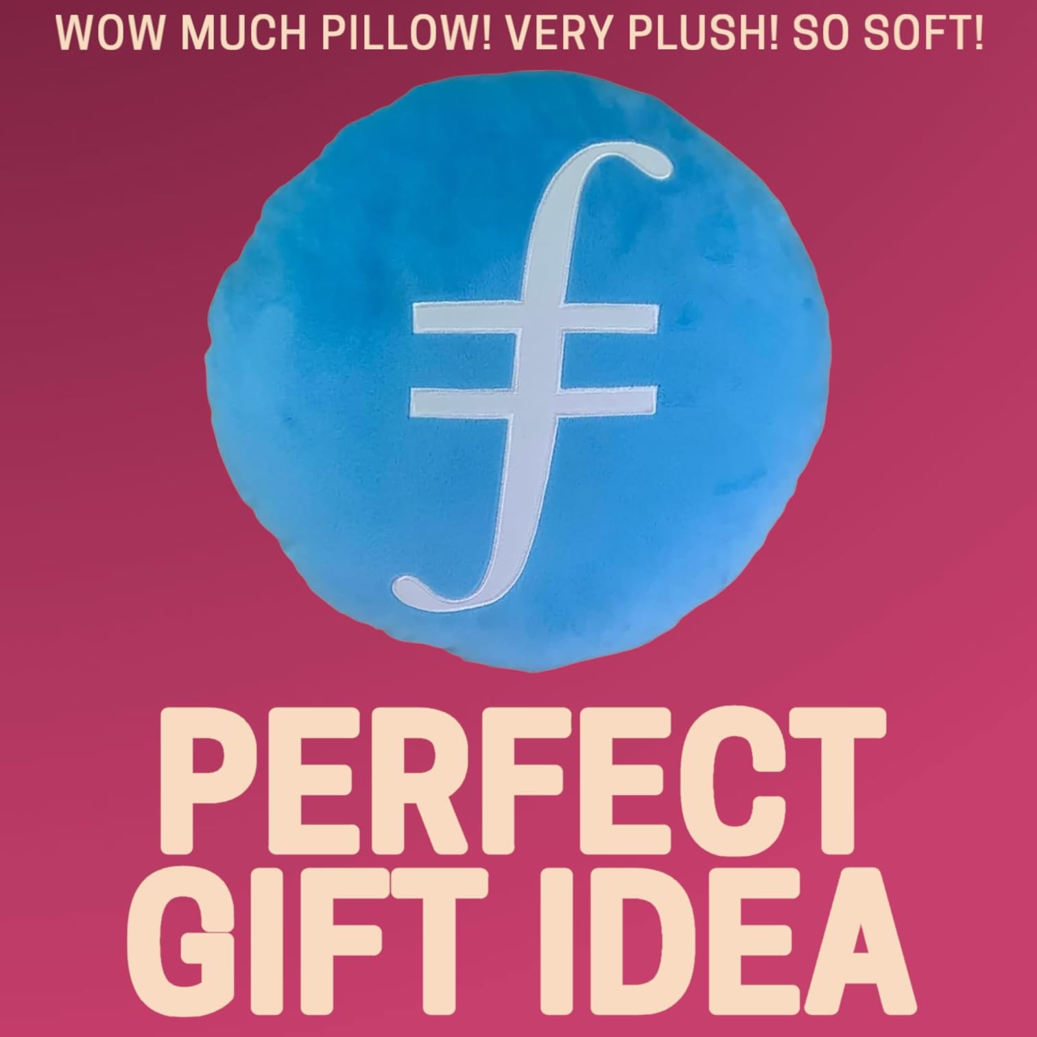 Filecoin Pillow - Embroidered Round Stuffed Plush Crypto Pillow by BlockCraft.Shop FIL Plush Pillow