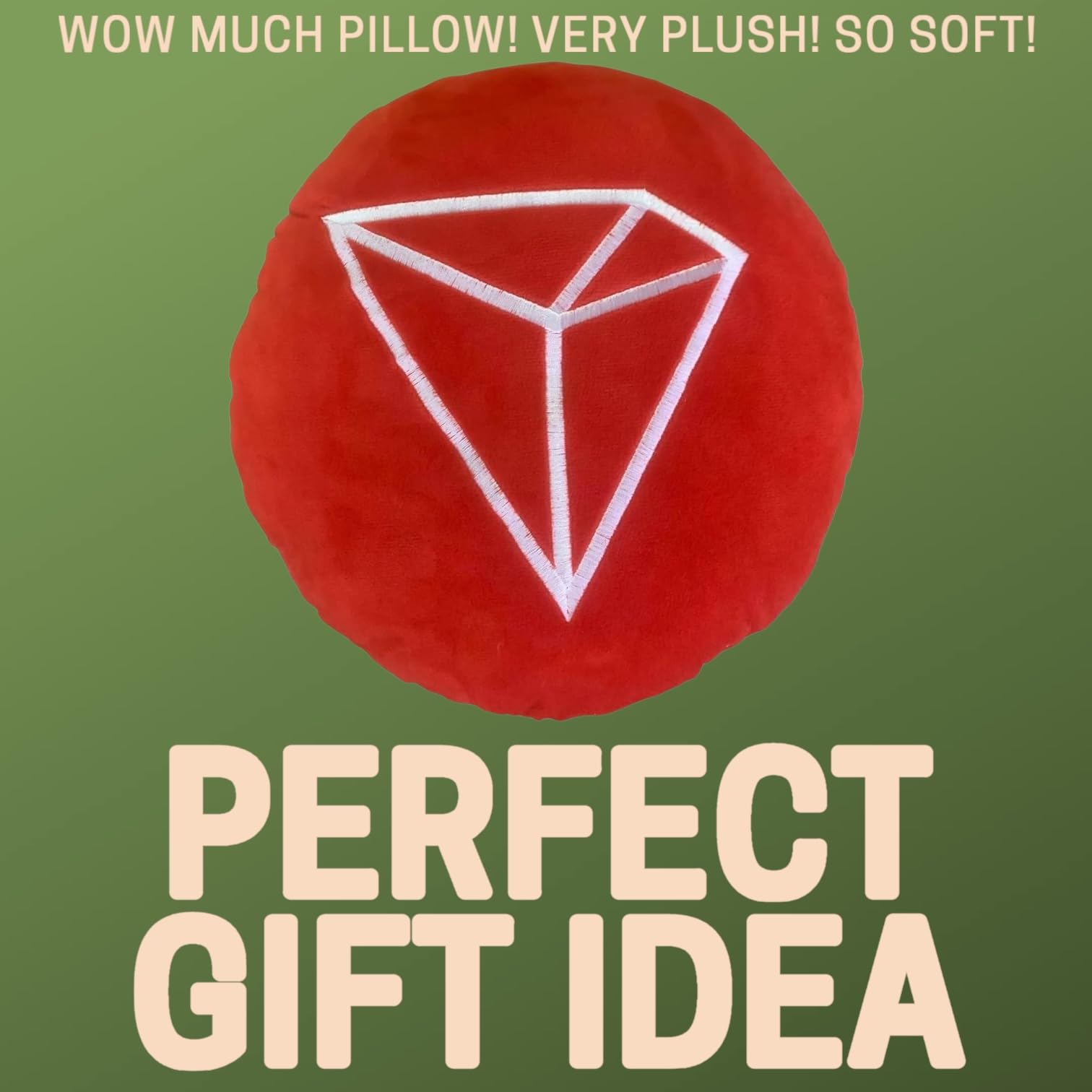 TRON Pillow - Embroidered Round Stuffed Plush Crypto Pillow by BlockCraft.Shop TRX Plush Pillow