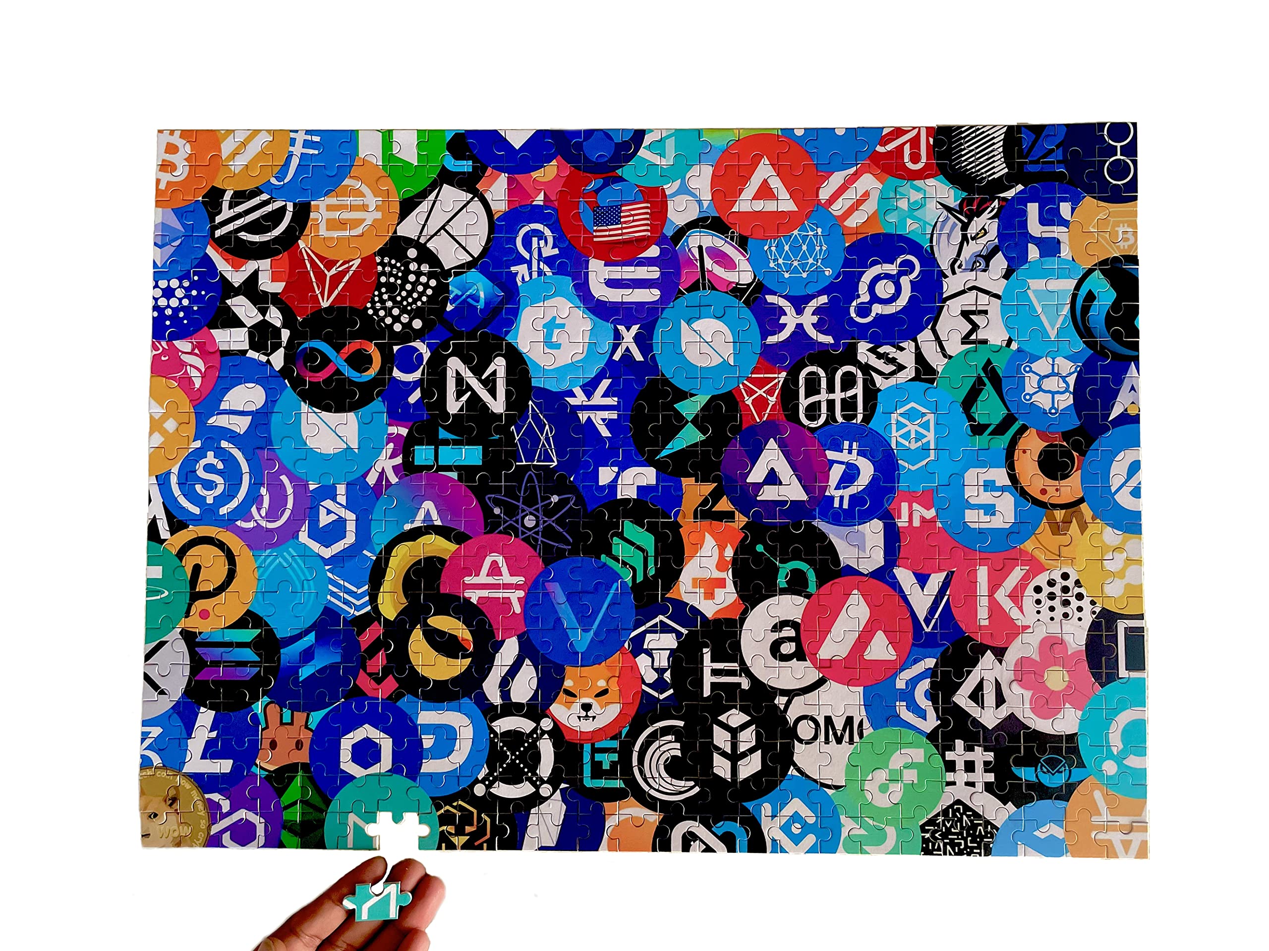 Wooden Crypto Puzzle 500 Pieces by BlockCraft.Shop - Top 100 Market Cap Coins Collage 52cm x 38cm