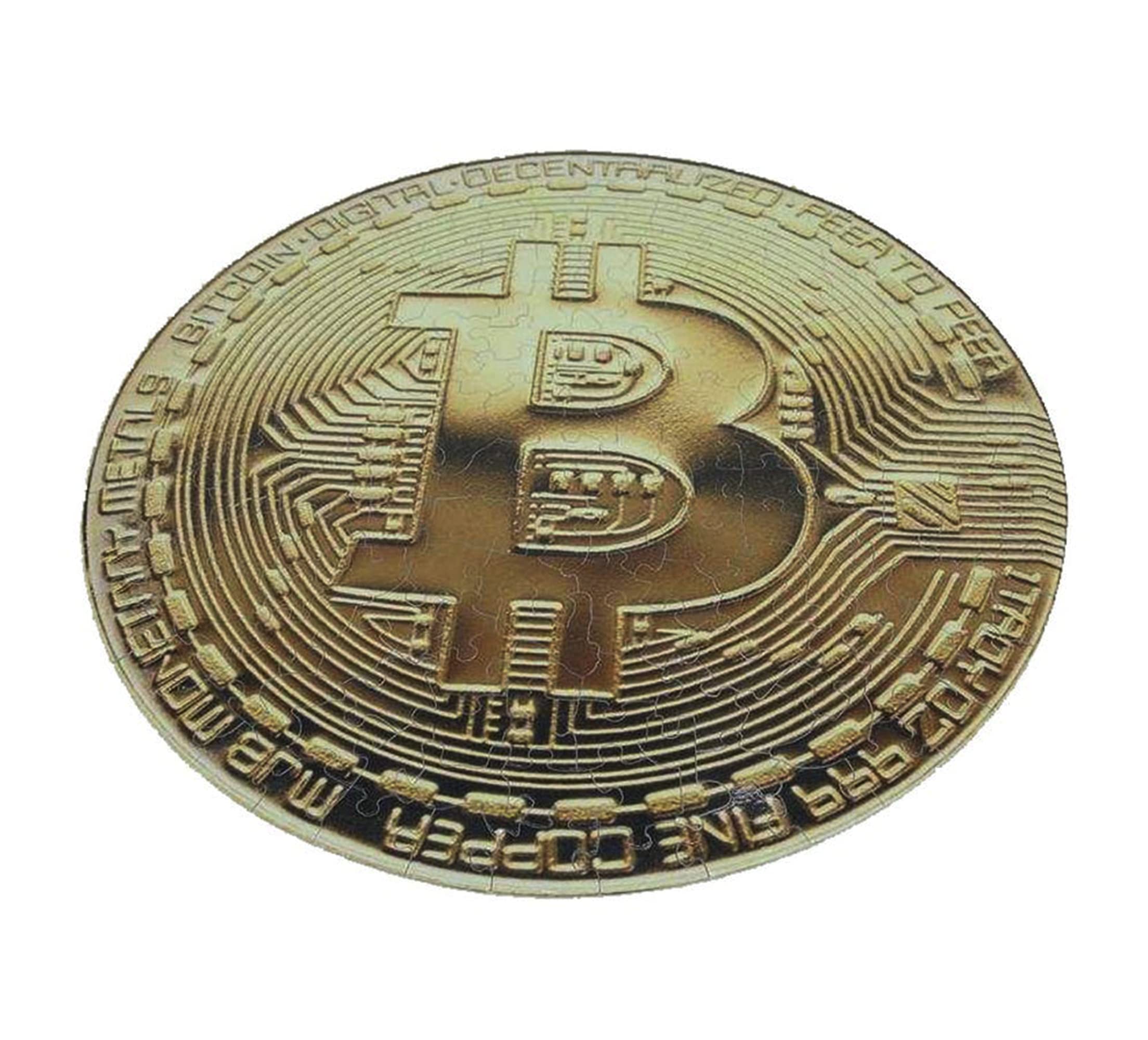 Wooden Bitcoin Puzzle - Golden Circular Bitcoin 192 Pieces by BlockCraft.Shop 42cm x 42cm