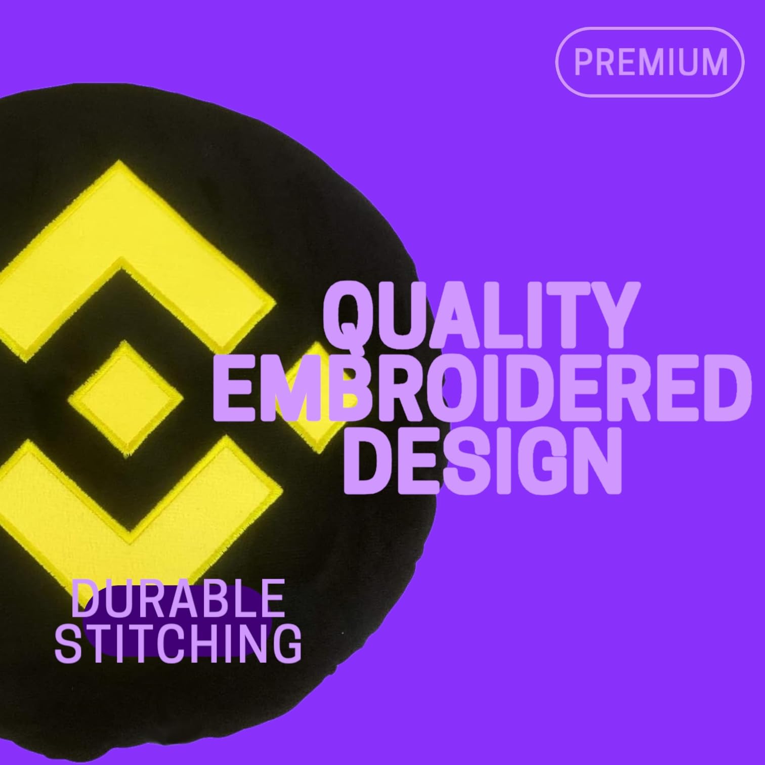 Binance Pillow - Embroidered Round Stuffed Plush Crypto Pillow by BlockCraft.Shop BNB Plush Pillow