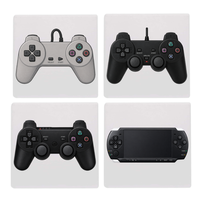 Retro gaming controller ceramic coaster set of 4 on white
