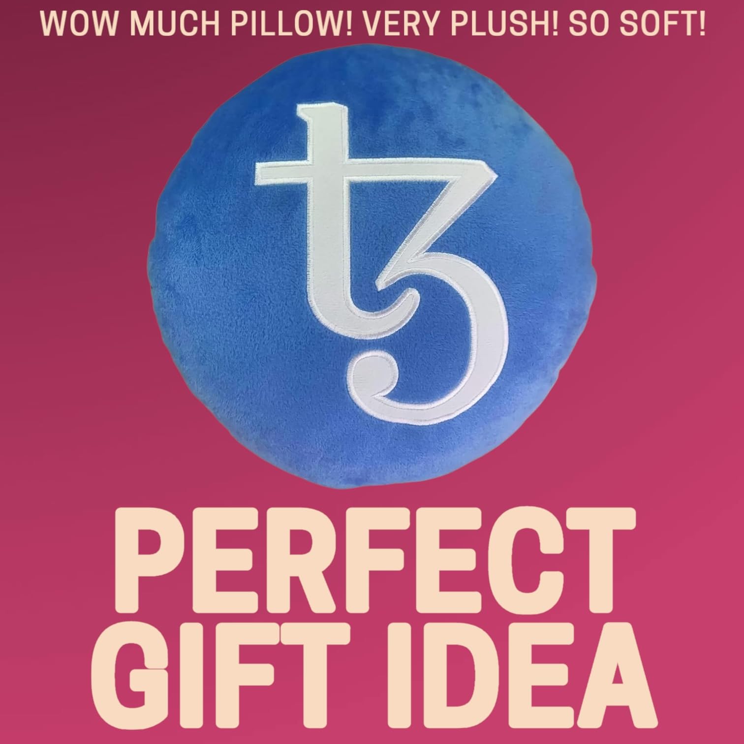 Tezos Pillow - Embroidered Round Stuffed Plush Crypto Pillow by BlockCraft.Shop XTZ Plush Pillow