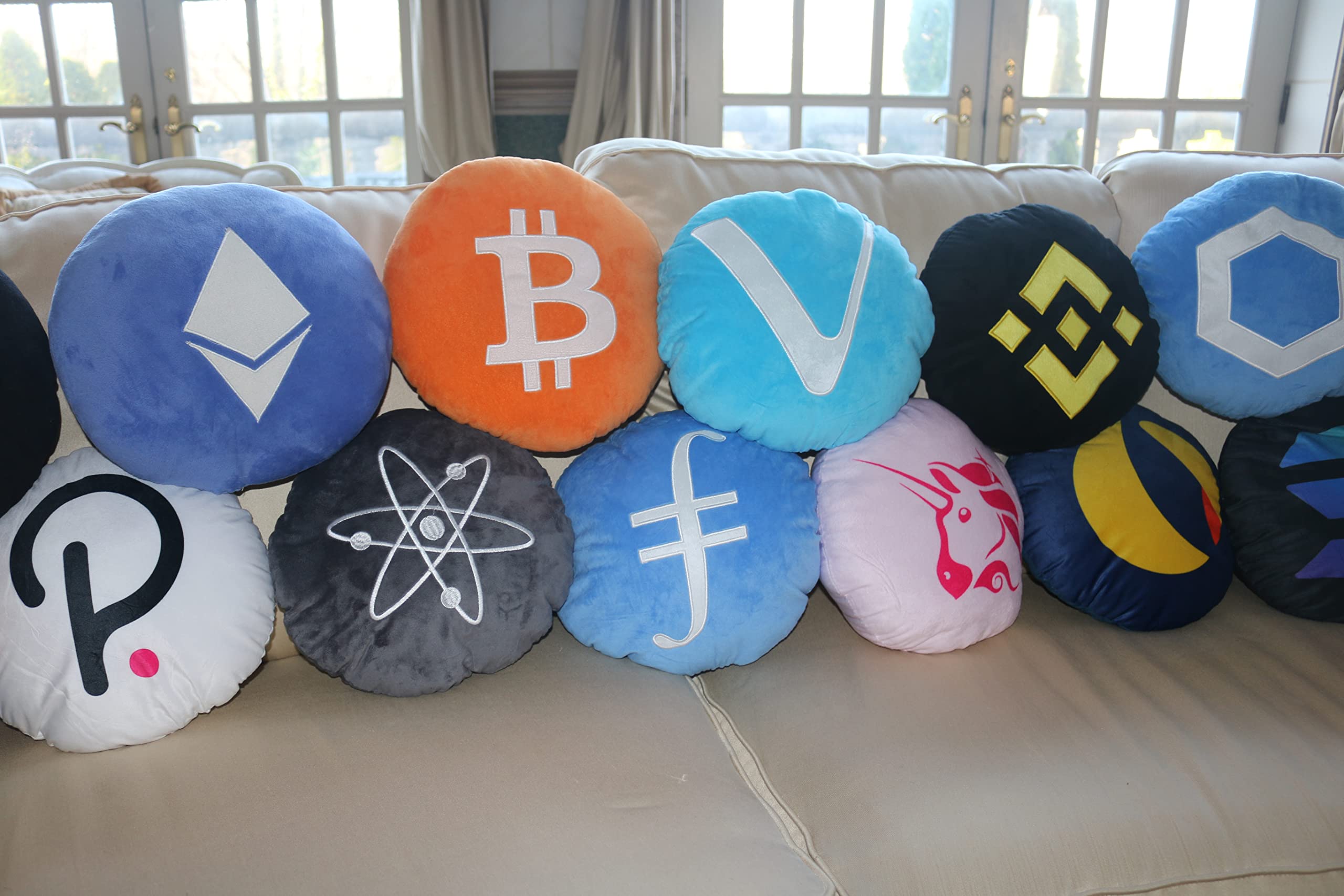 Filecoin Pillow - Embroidered Round Stuffed Plush Crypto Pillow by BlockCraft.Shop FIL Plush Pillow