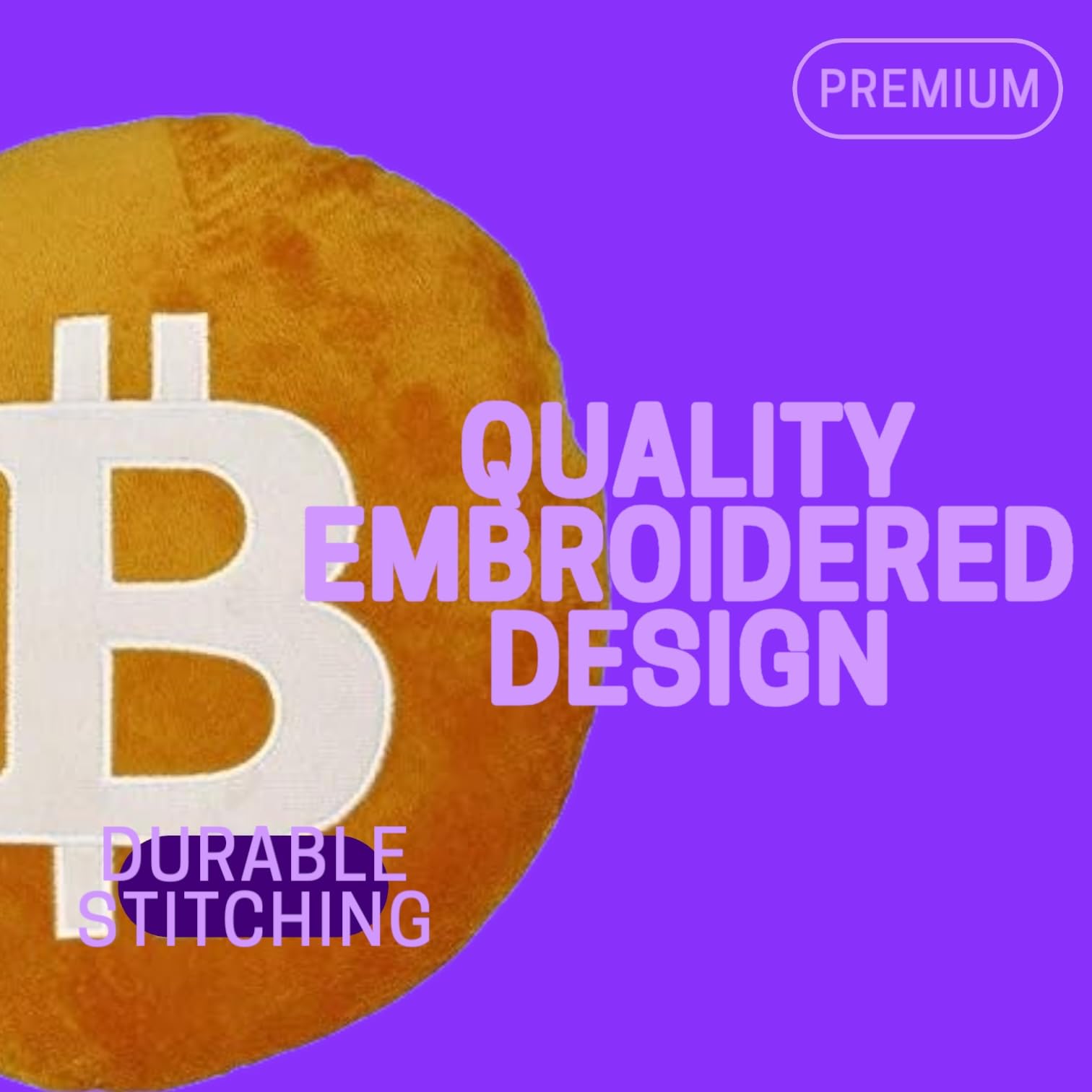 Bitcoin Pillow – Embroidered Round Stuffed Plush BTC Crypto Cushion – Soft Bitcoin Decor for Traders & Crypto Fans