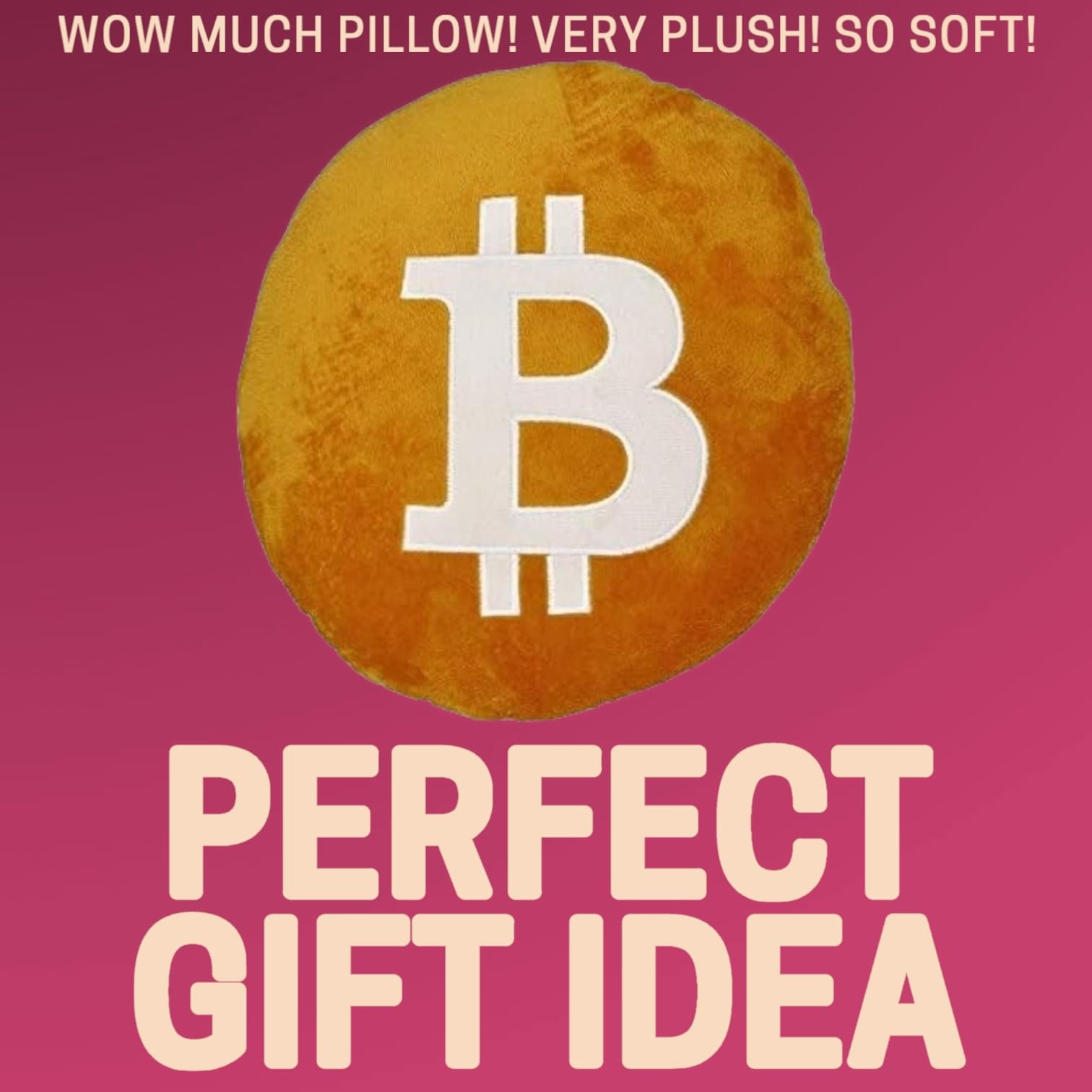 Bitcoin Pillow – Embroidered Round Stuffed Plush BTC Crypto Cushion – Soft Bitcoin Decor for Traders & Crypto Fans