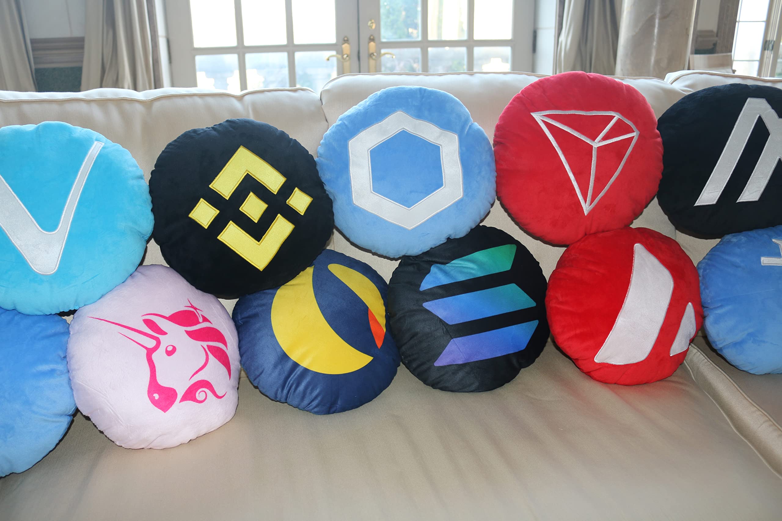 Chainlink Pillow - Embroidered Round Stuffed Plush Crypto Pillow by BlockCraft.Shop Link Plush Pillow