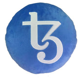 Tezos Pillow - Embroidered Round Stuffed Plush Crypto Pillow by BlockCraft.Shop XTZ Plush Pillow