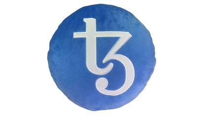 Tezos Pillow - Embroidered Round Stuffed Plush Crypto Pillow by BlockCraft.Shop XTZ Plush Pillow