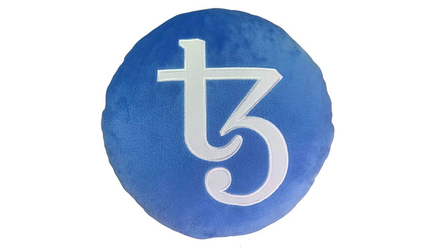 Tezos Pillow - Embroidered Round Stuffed Plush Crypto Pillow by BlockCraft.Shop XTZ Plush Pillow