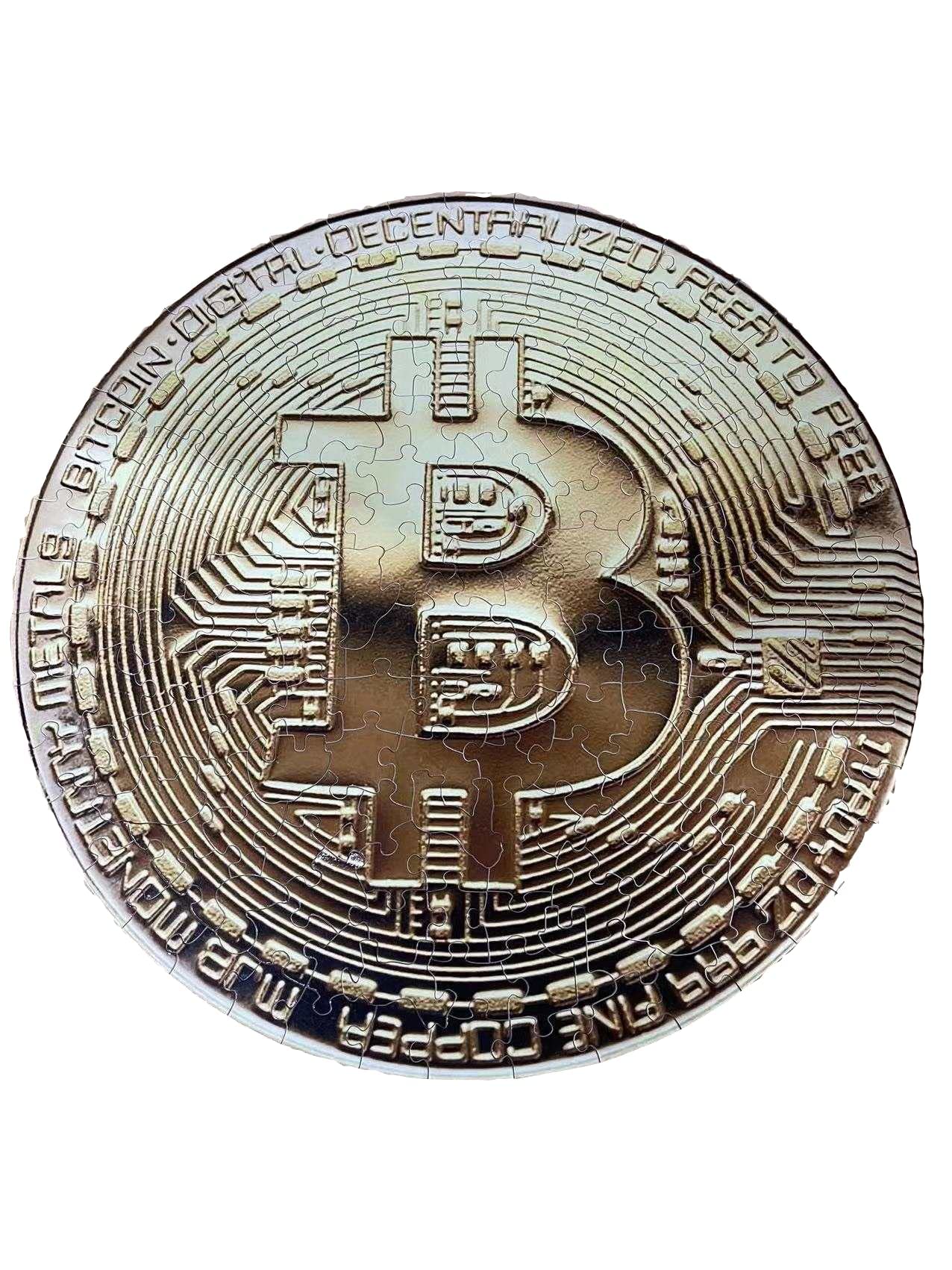 Wooden Bitcoin Puzzle - Golden Circular Bitcoin 192 Pieces by BlockCraft.Shop 42cm x 42cm
