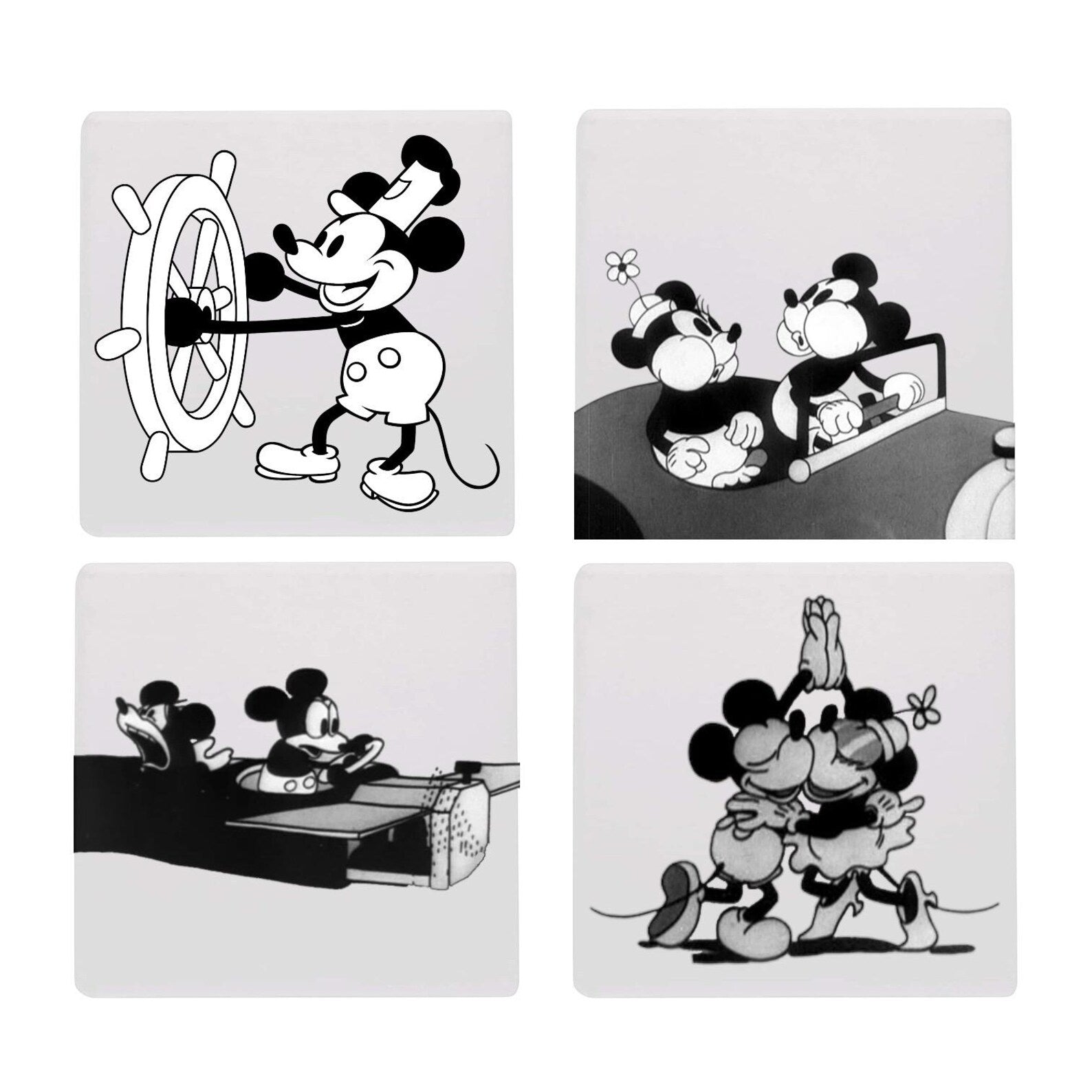 Steamboat Willie vintage cartoon ceramic coaster set of 4